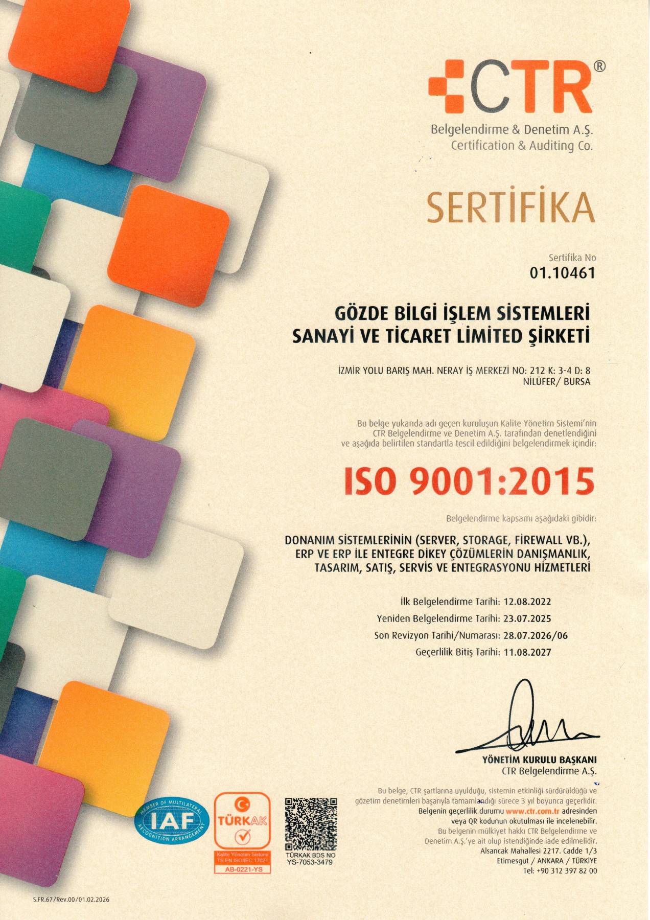 ISO 9001:2015 sertifika belgesinin önizlemesi